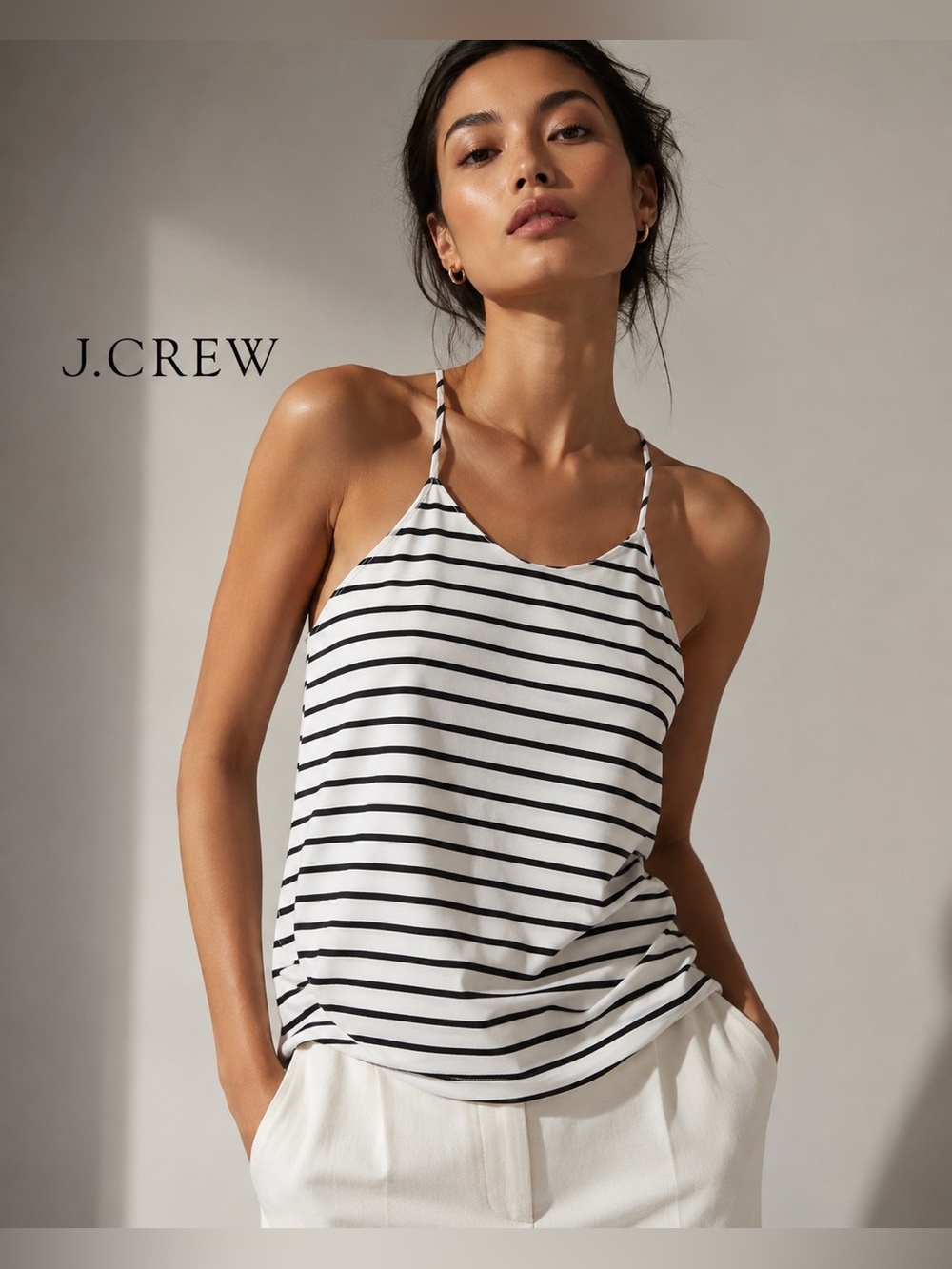 J.Crew White & Black Striped Racerback Tank Top Adjustable Straps